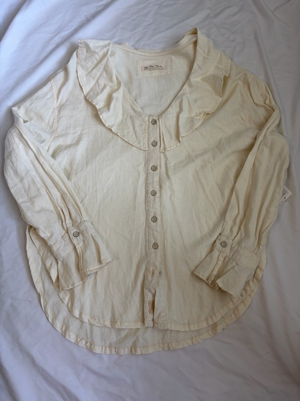 NWT Free People "We The Free" Ruffled Ivory  Blouse Medium Boho Victorian